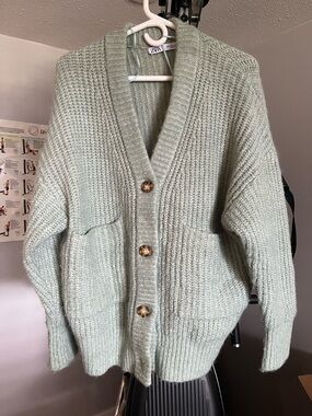 Zara Light Mint Chunky Button-Up Cardigan